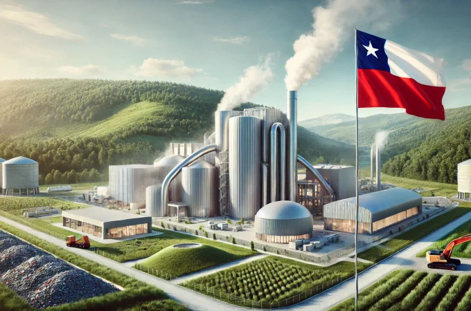 Ilustración de una planta industrial de valorización de residuos en Chile, utilizada para representar la producción de syngas mediante gasificación por plasma.