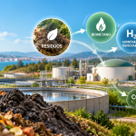 Ilustración de la valorización de residuos para producir biometano, hidrógeno renovable y gas de síntesis mediante tecnologías investigadas en POWER2X.